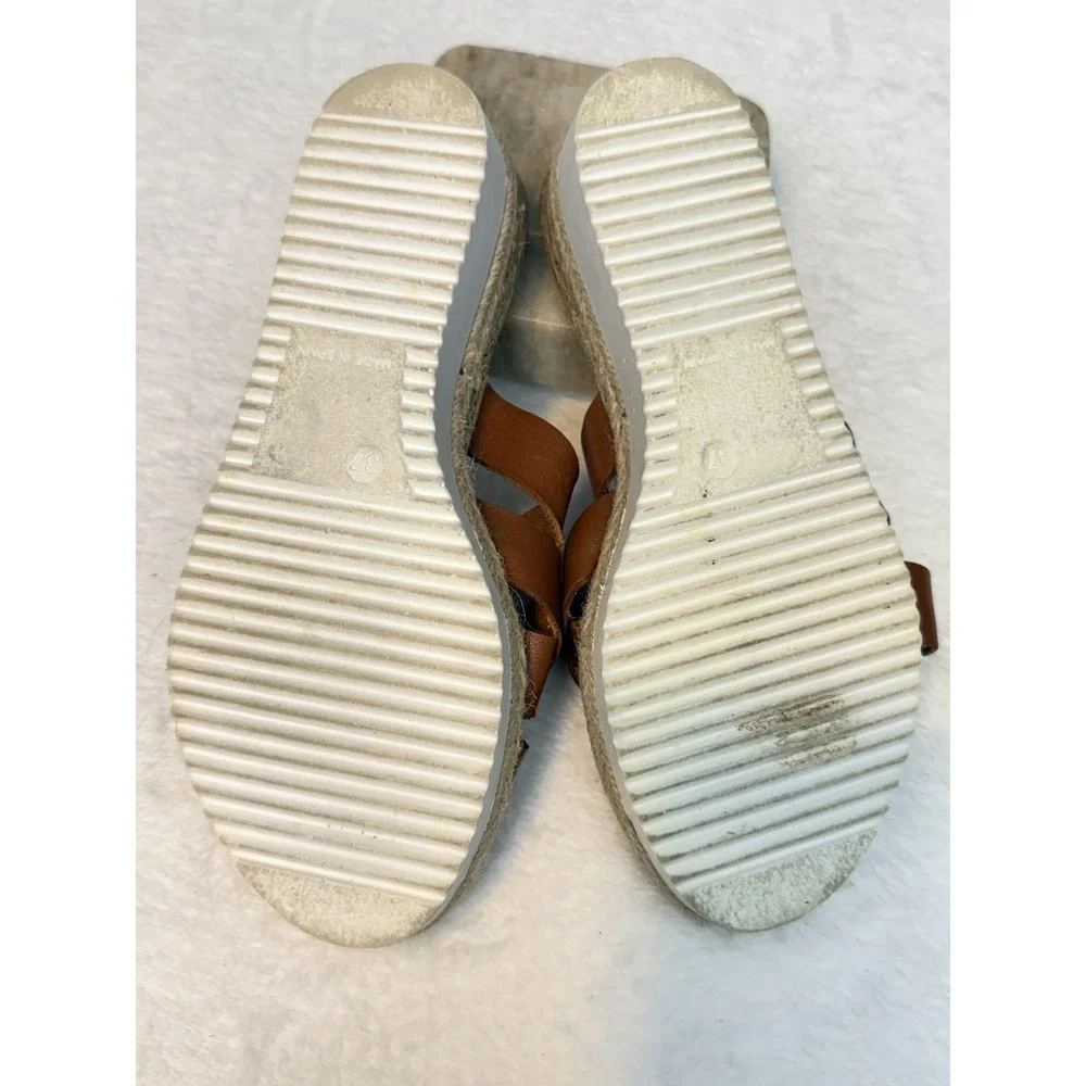 Bertuchi Sandals Women 6.5-7 Brown Leather Wedge Slide Espadrille Casual Comfort